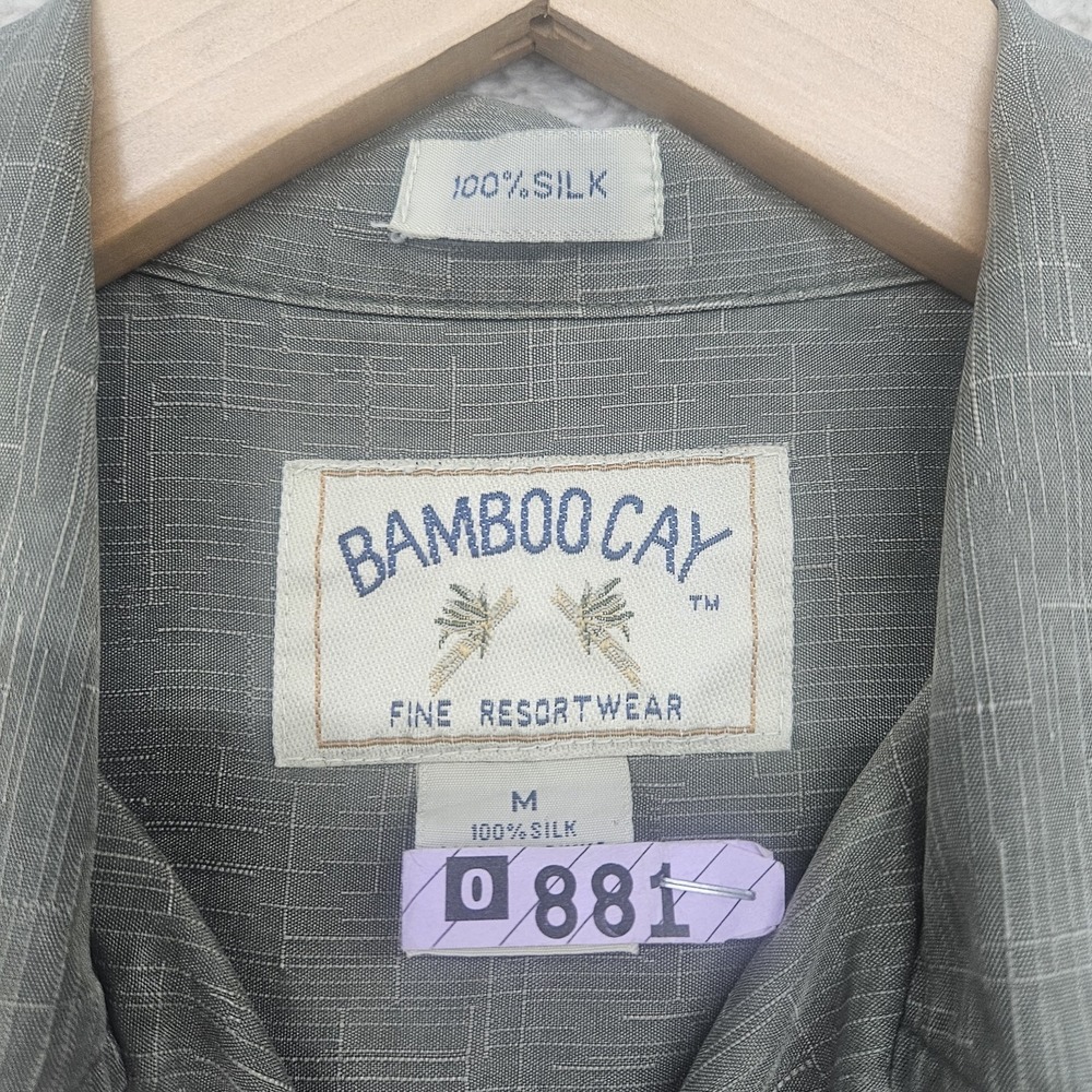 Bamboo Cay Silk Shirt Mens M Olive Green Embroidered Resort Camp Hawaiian Beach - Picture 6 of 13